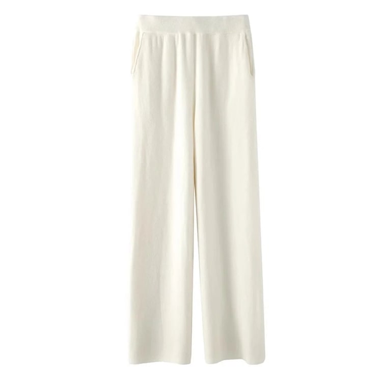 Womens Knit Pants High Waisted Wide Leg Pockets Soft Fuzzy Ribbed Cashmere - Image 6