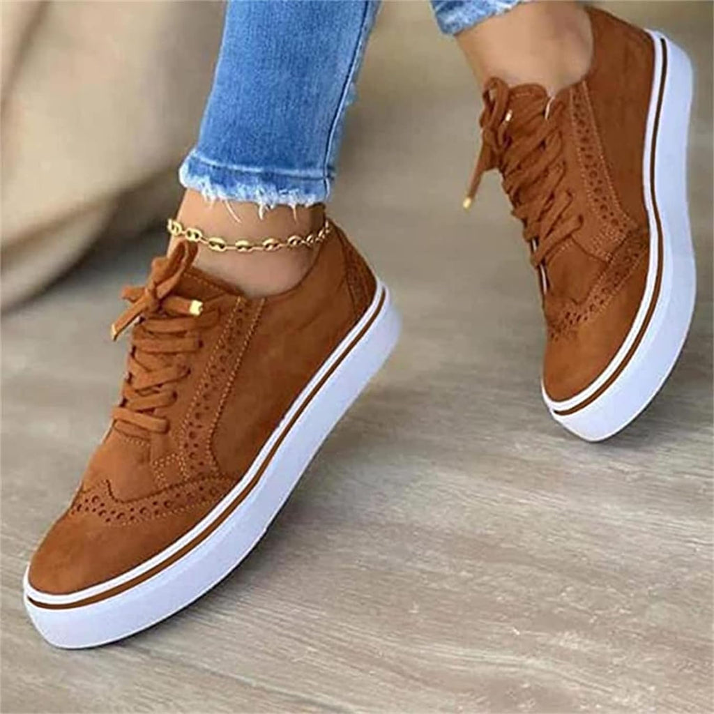 Women's Lace-Up Brogue Platform Sneakers in 5 Colours — close-up