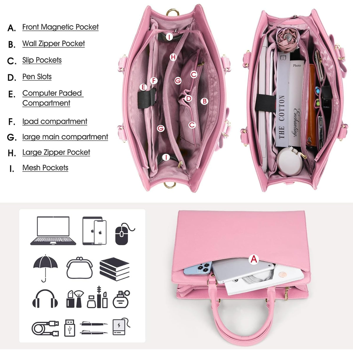 Women's Laptop Tote Bag with Multiple Compartments and Padded Protection - Image 15