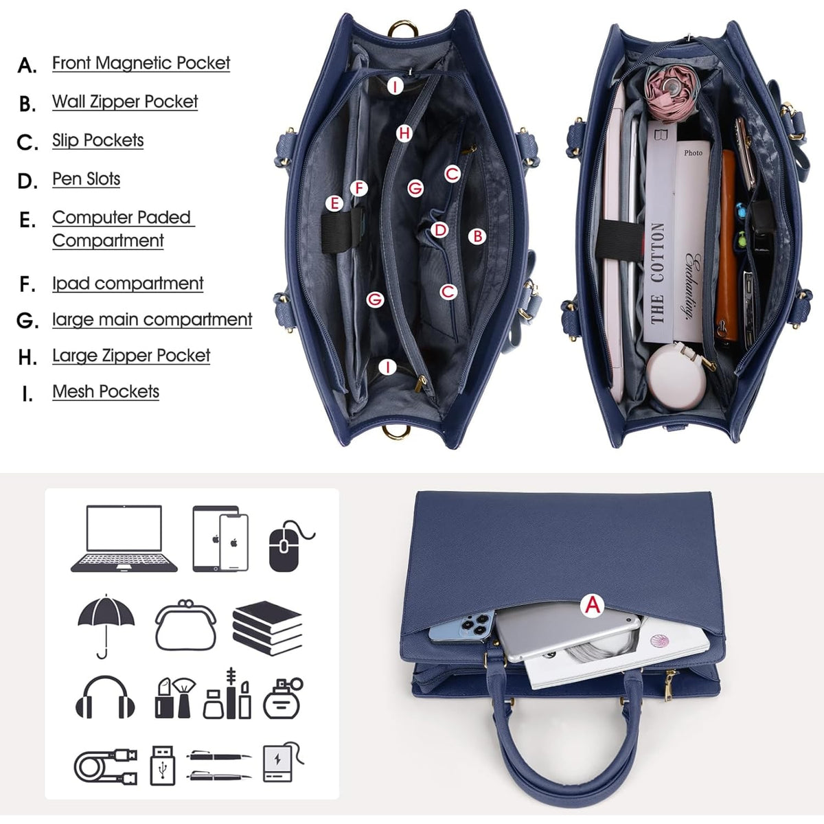 Women's Laptop Tote Bag with Multiple Compartments and Padded Protection - Image 21