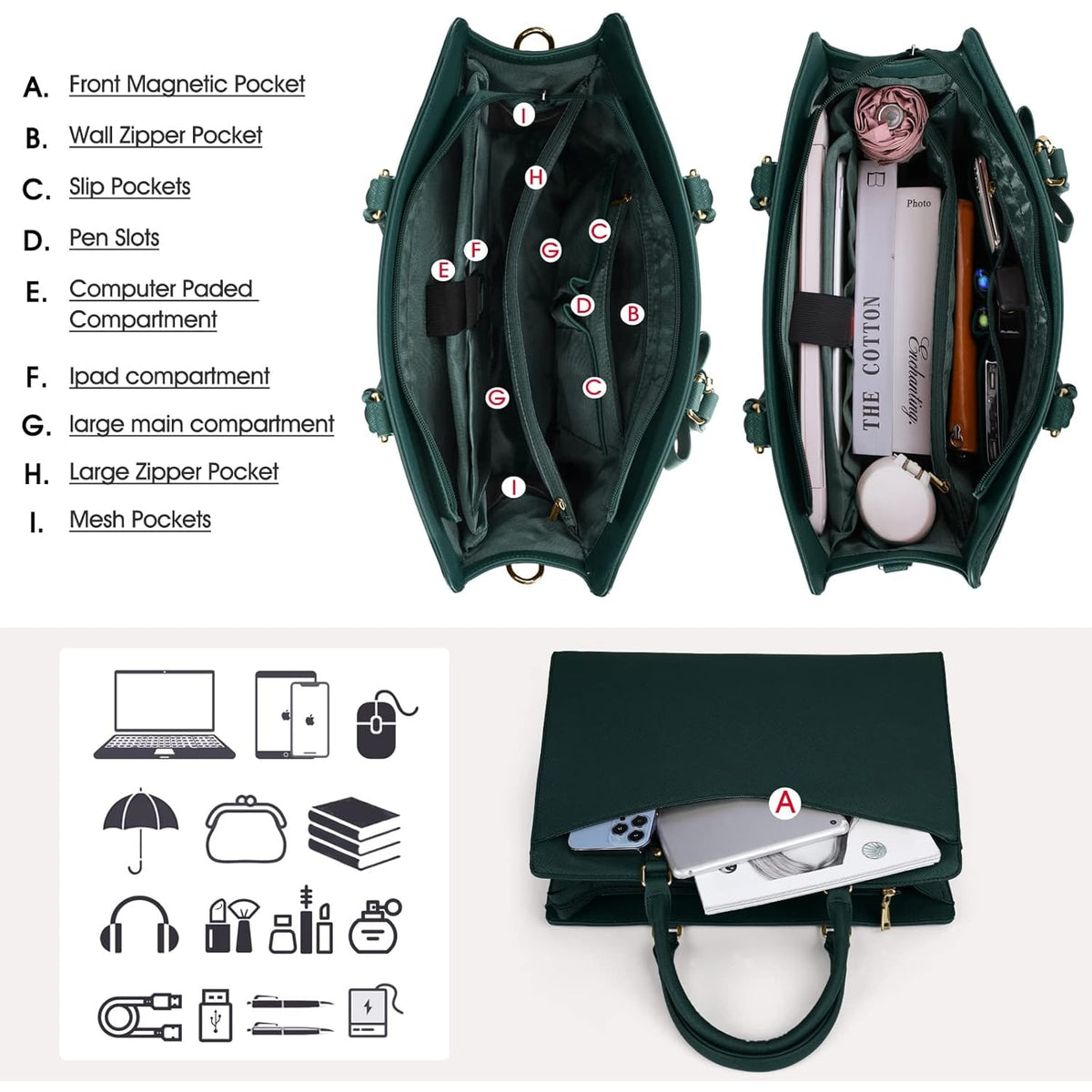 Women's Laptop Tote Bag with Multiple Compartments and Padded Protection - Image 3