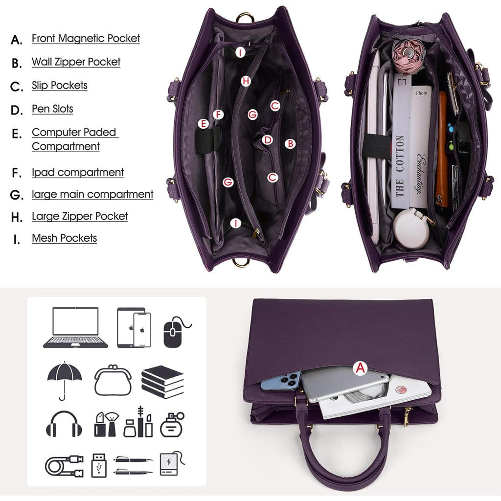 Women's Laptop Tote Bag with Multiple Compartments and Padded Protection - Image 33