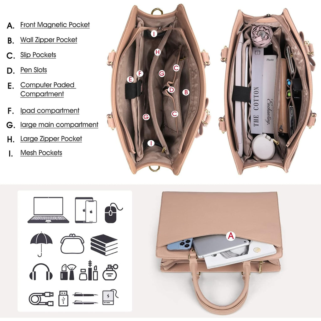 Women's Laptop Tote Bag with Multiple Compartments and Padded Protection - Image 9