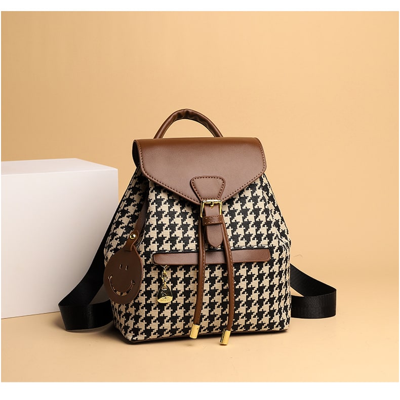 Women's Leather Backpack Purse Drawstring Closure and Diamond Quilted Travel Design - Image 1