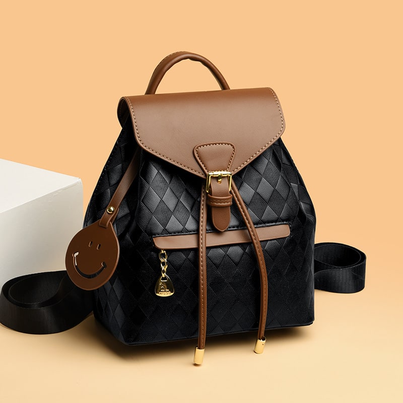 Women's Leather Backpack Purse Drawstring Closure and Diamond Quilted Travel Design - Image 3