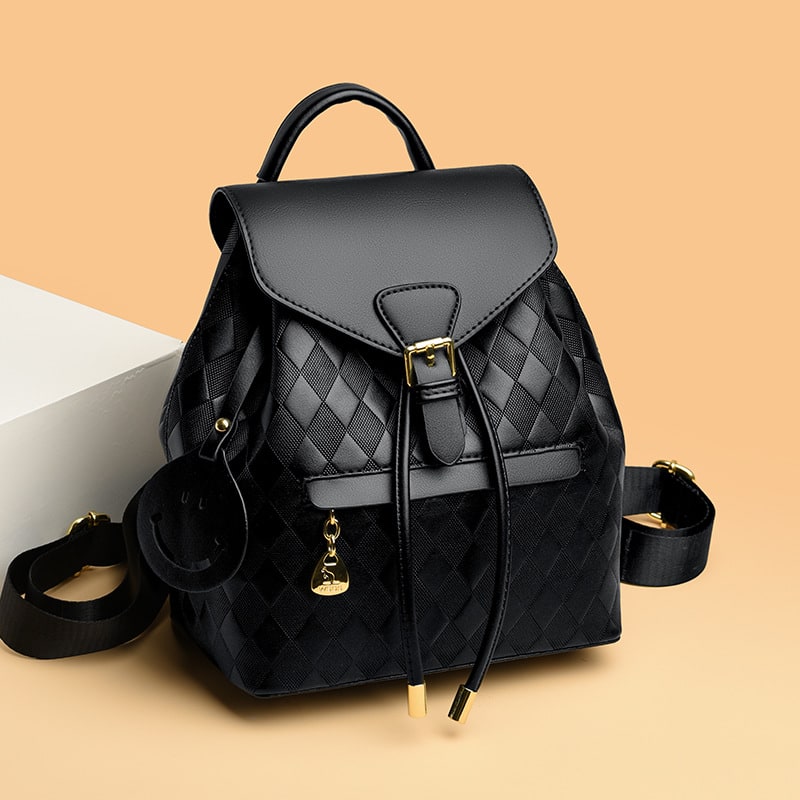 Women's Leather Backpack Purse Drawstring Closure and Diamond Quilted Travel Design - Image 5