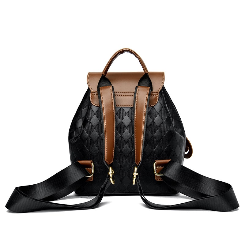 Women's Leather Backpack Purse Drawstring Closure and Diamond Quilted Travel Design - Image 6