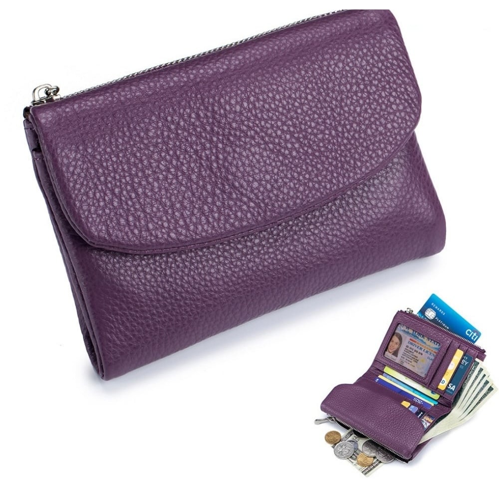 Women's Leather Bifold Wallet with Dual Zipper Pockets and Card Slots - Image 11