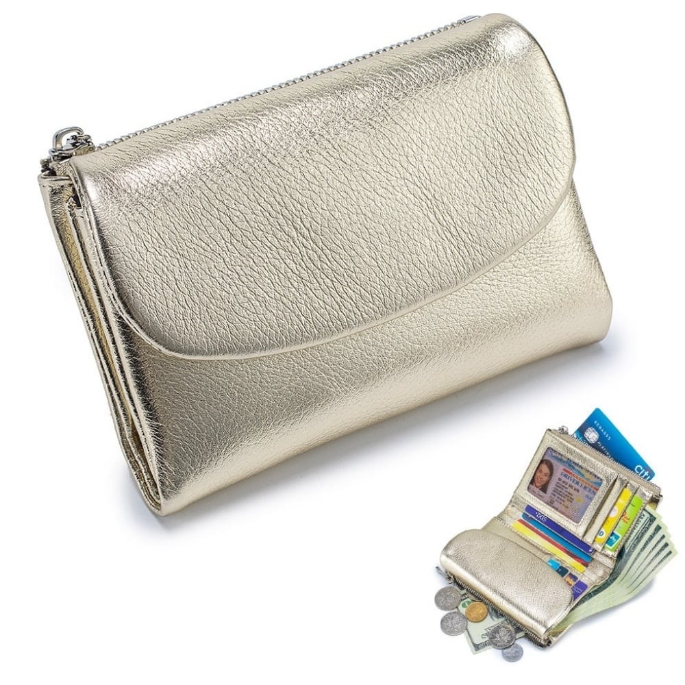 Women's Leather Bifold Wallet with Dual Zipper Pockets and Card Slots - Image 15