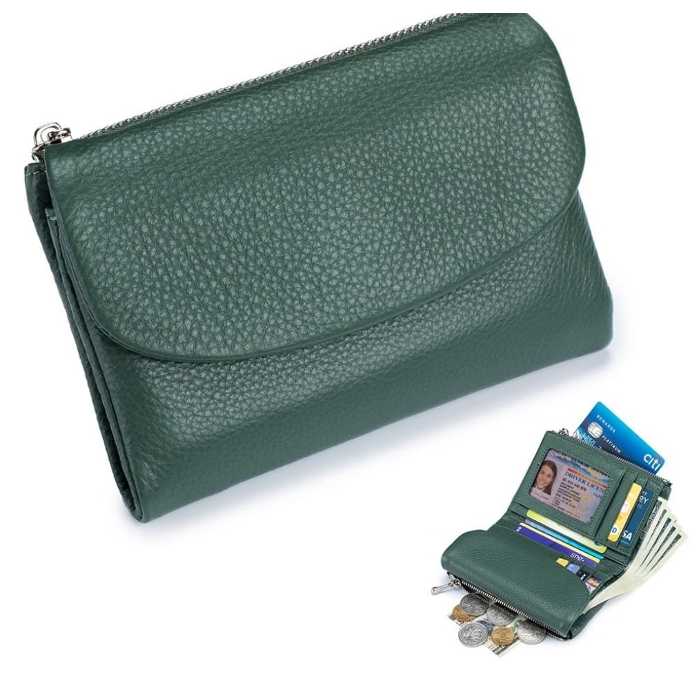 Women's Leather Bifold Wallet with Dual Zipper Pockets and Card Slots - Image 16