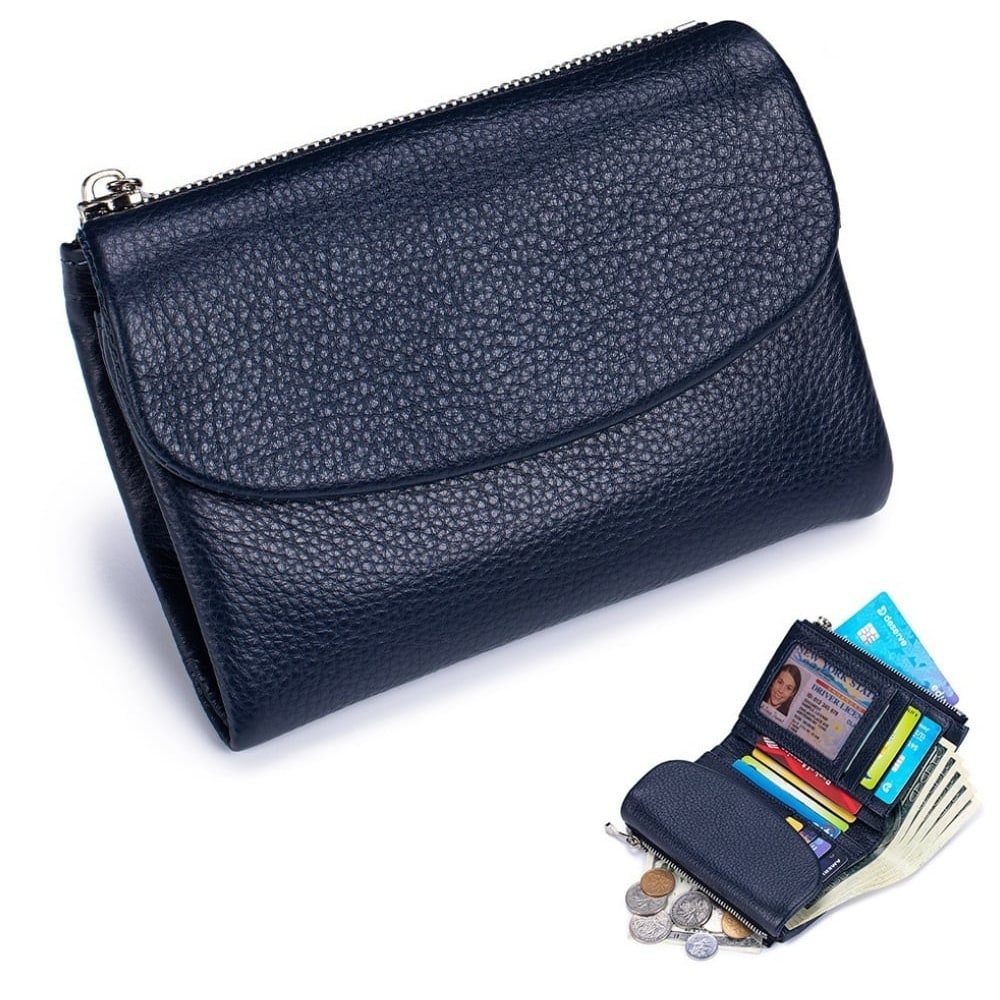Women's Leather Bifold Wallet with Dual Zipper Pockets and Card Slots - Image 17