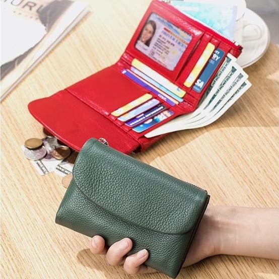 Women's Leather Bifold Wallet with Dual Zipper Pockets and Card Slots - Image 19