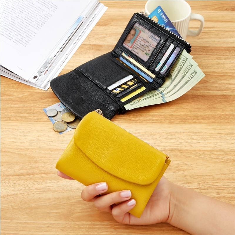 Women's Leather Bifold Wallet with Dual Zipper Pockets and Card Slots - Image 22