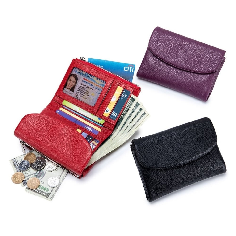 Women's Leather Bifold Wallet with Dual Zipper Pockets and Card Slots - Image 25