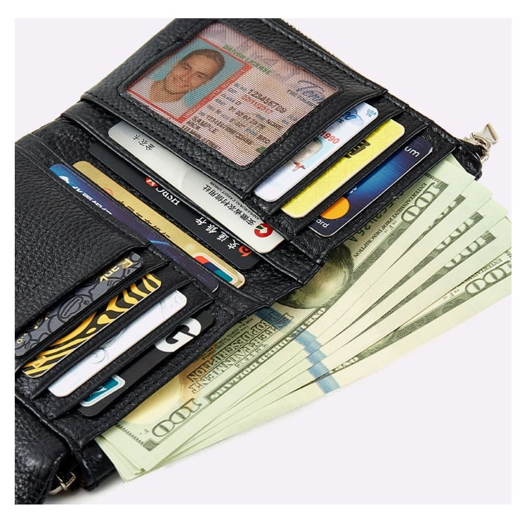 Women's Leather Bifold Wallet with Dual Zipper Pockets and Card Slots - Image 26
