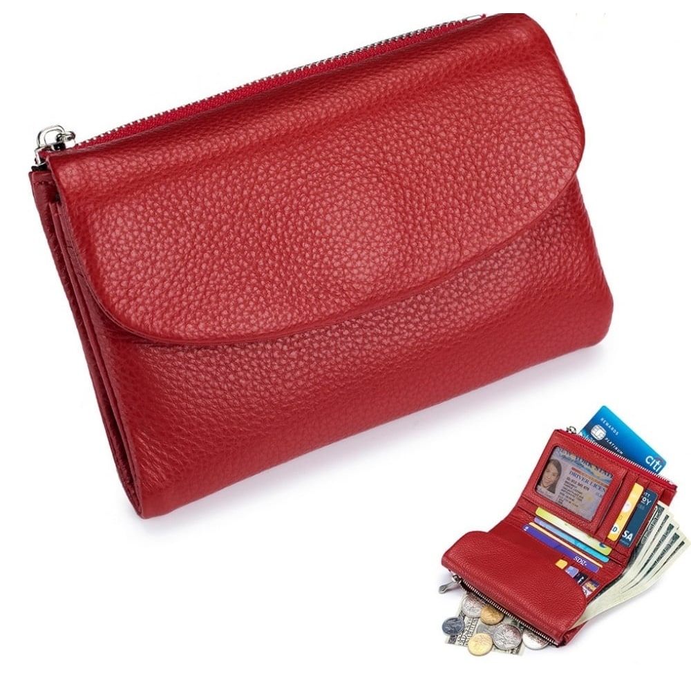 Women's Leather Bifold Wallet with Dual Zipper Pockets and Card Slots - Image 5