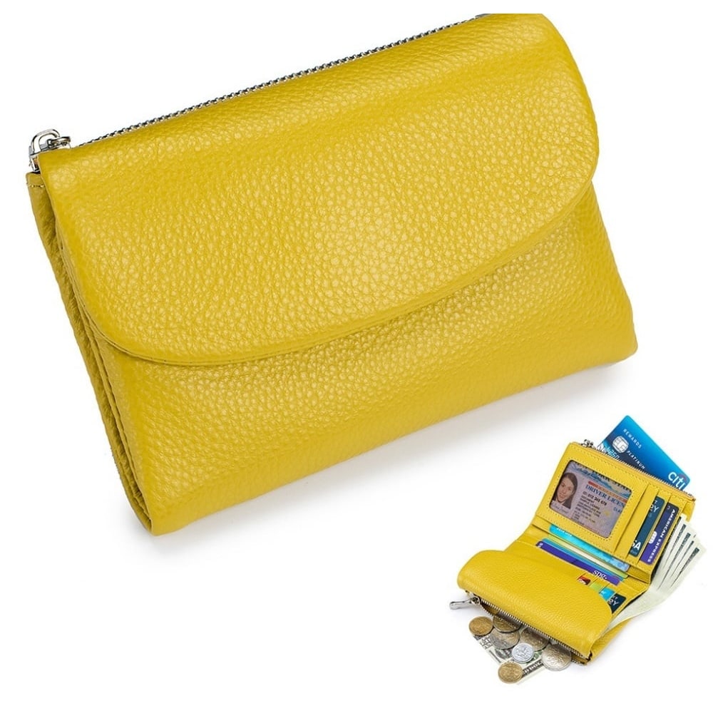 Women's Leather Bifold Wallet with Dual Zipper Pockets and Card Slots - Image 6