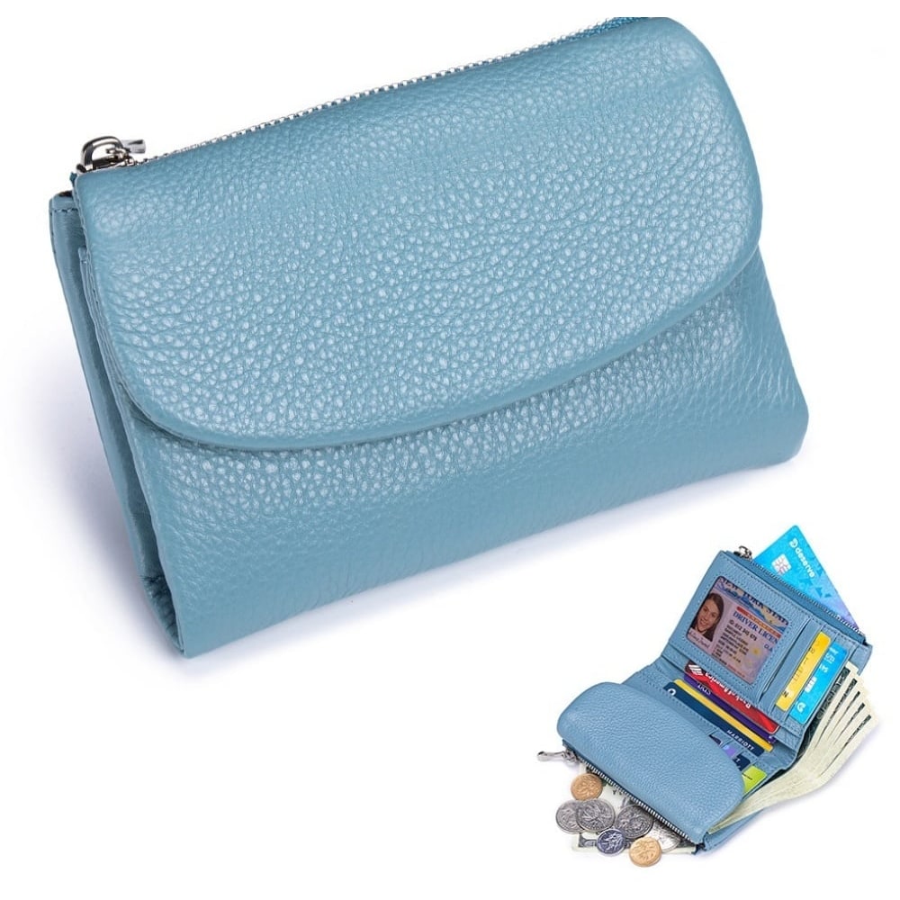 Women's Leather Bifold Wallet with Dual Zipper Pockets and Card Slots - Image 8