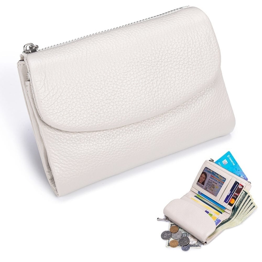 Women's Leather Bifold Wallet with Dual Zipper Pockets and Card Slots - Image 9