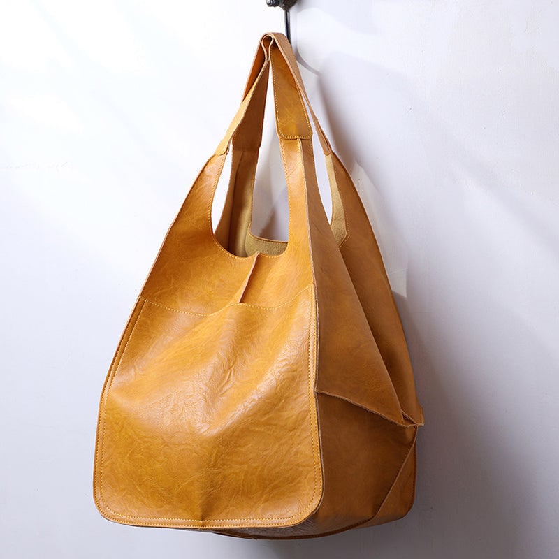 Women's Leather Tote Bag with Slouchy Hobo Design and Magnetic Snap Closure for Work - Image 1