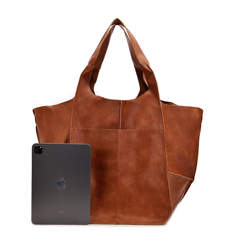 Women's Leather Tote Bag with Slouchy Hobo Design and Magnetic Snap Closure for Work - Image 10