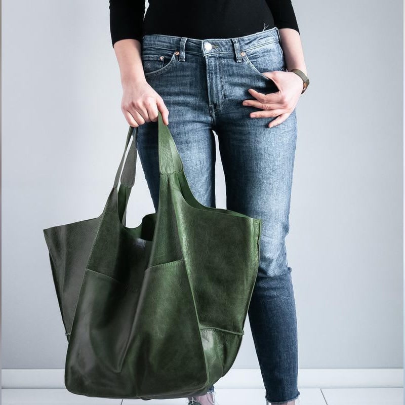 Women's Leather Tote Bag with Slouchy Hobo Design and Magnetic Snap Closure for Work - Image 14
