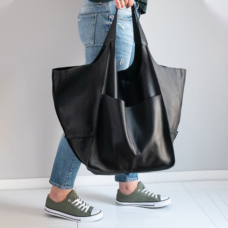 Women's Leather Tote Bag with Slouchy Hobo Design and Magnetic Snap Closure for Work - Image 15
