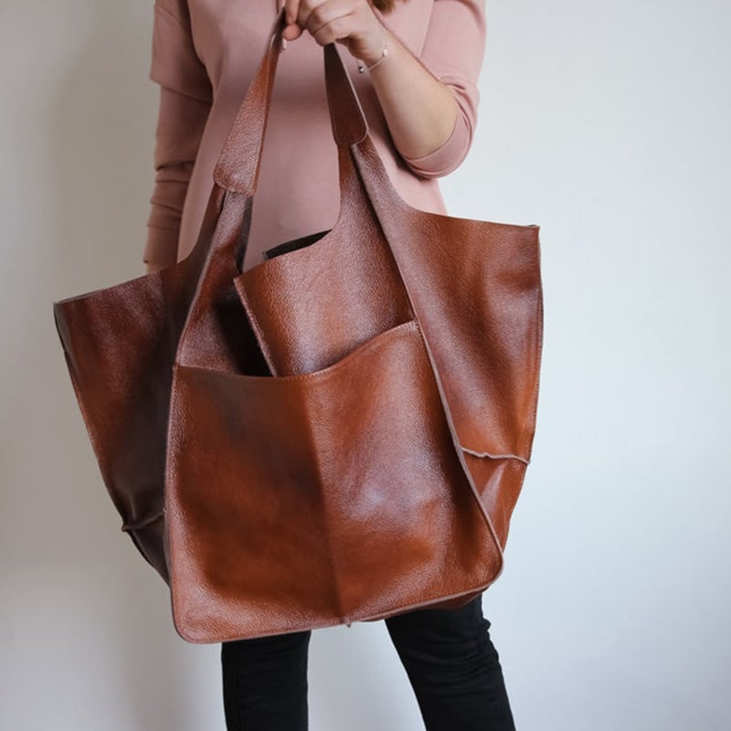 Women's Leather Tote Bag with Slouchy Hobo Design and Magnetic Snap Closure for Work - Image 16