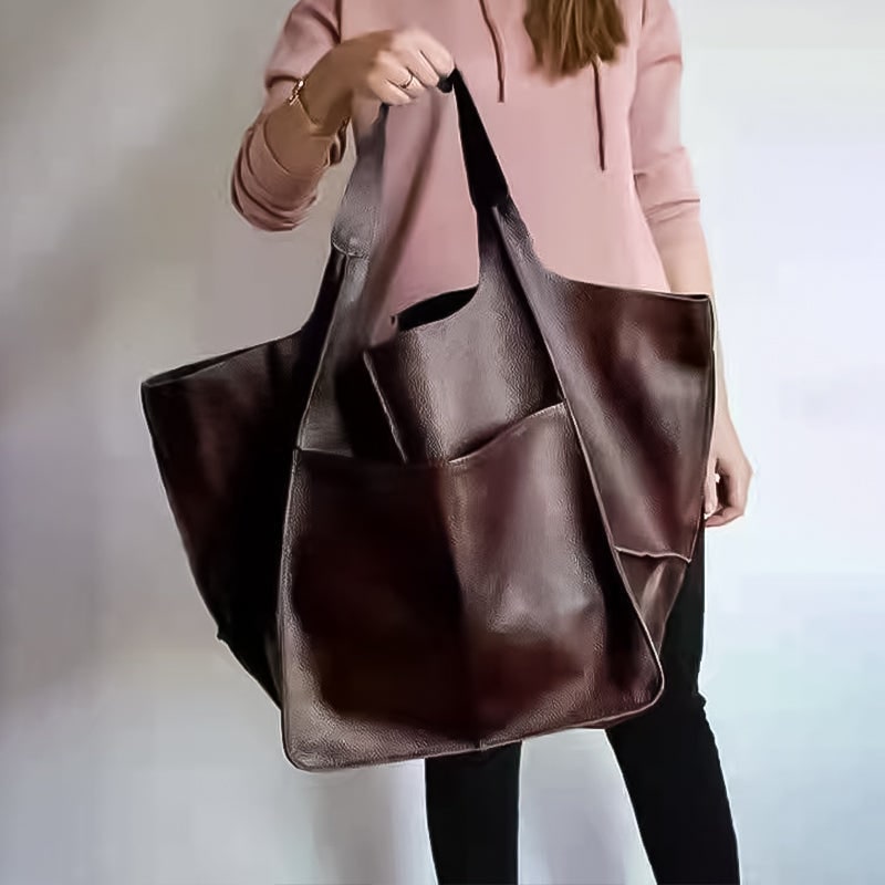 Women's Leather Tote Bag with Slouchy Hobo Design and Magnetic Snap Closure for Work - Image 17