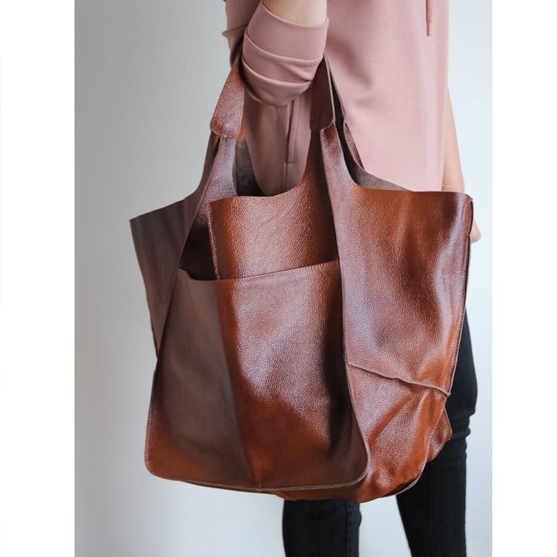 Women's Leather Tote Bag with Slouchy Hobo Design and Magnetic Snap Closure for Work - Image 6