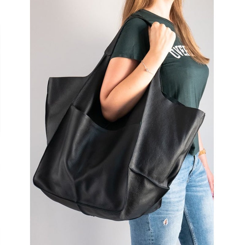 Women's Leather Tote Bag with Slouchy Hobo Design and Magnetic Snap Closure for Work - Image 7