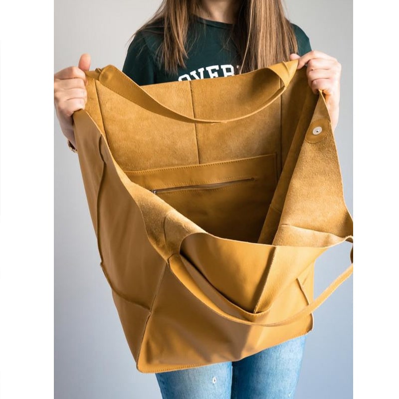 Women's Leather Tote Bag with Slouchy Hobo Design and Magnetic Snap Closure for Work - Image 8