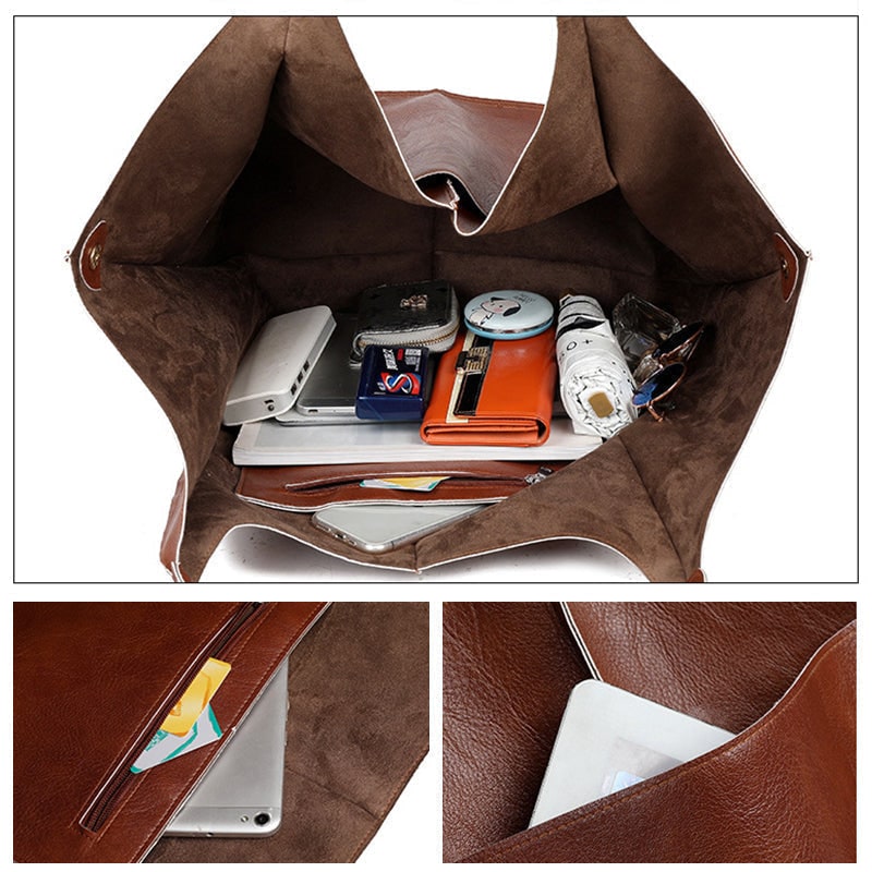 Women's Leather Tote Bag with Slouchy Hobo Design and Magnetic Snap Closure for Work - Image 9