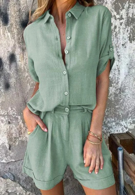 Women's Lightweight Two-Piece Shorts and Top Set — model wearing