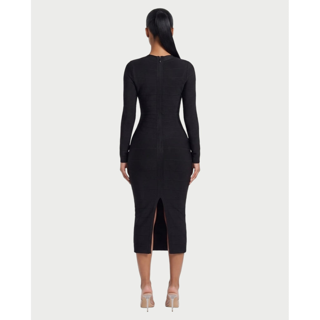 Women's Long Sleeve Bandage Midi Dress with Sweetheart Neck and Back Zipper - Image 2