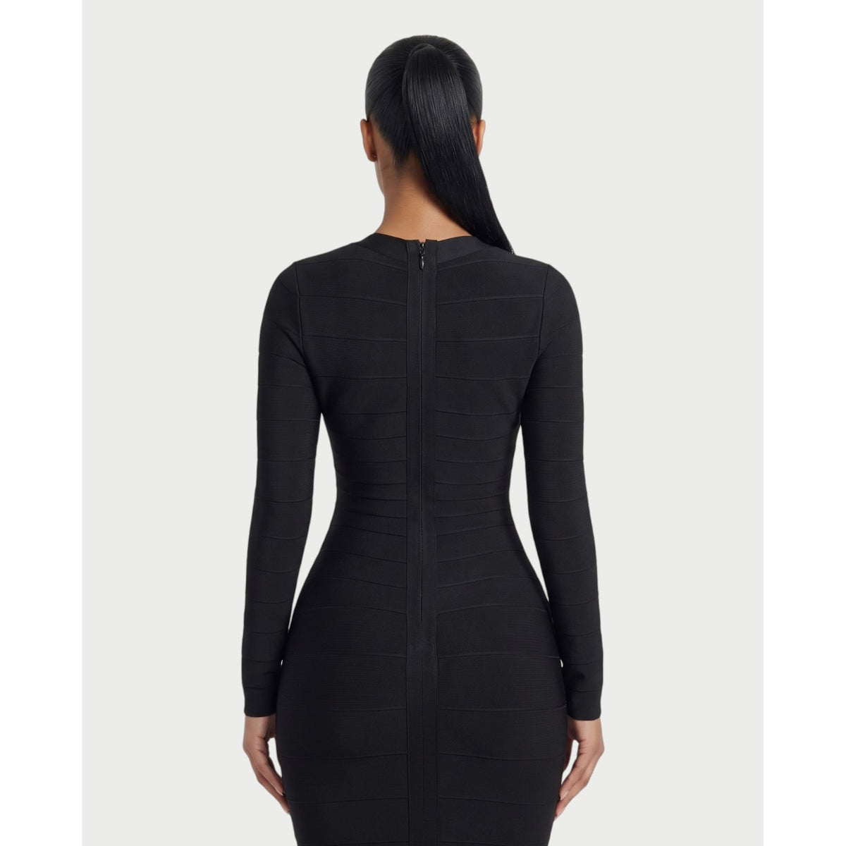Women's Long Sleeve Bandage Midi Dress with Sweetheart Neck and Back Zipper - Image 5