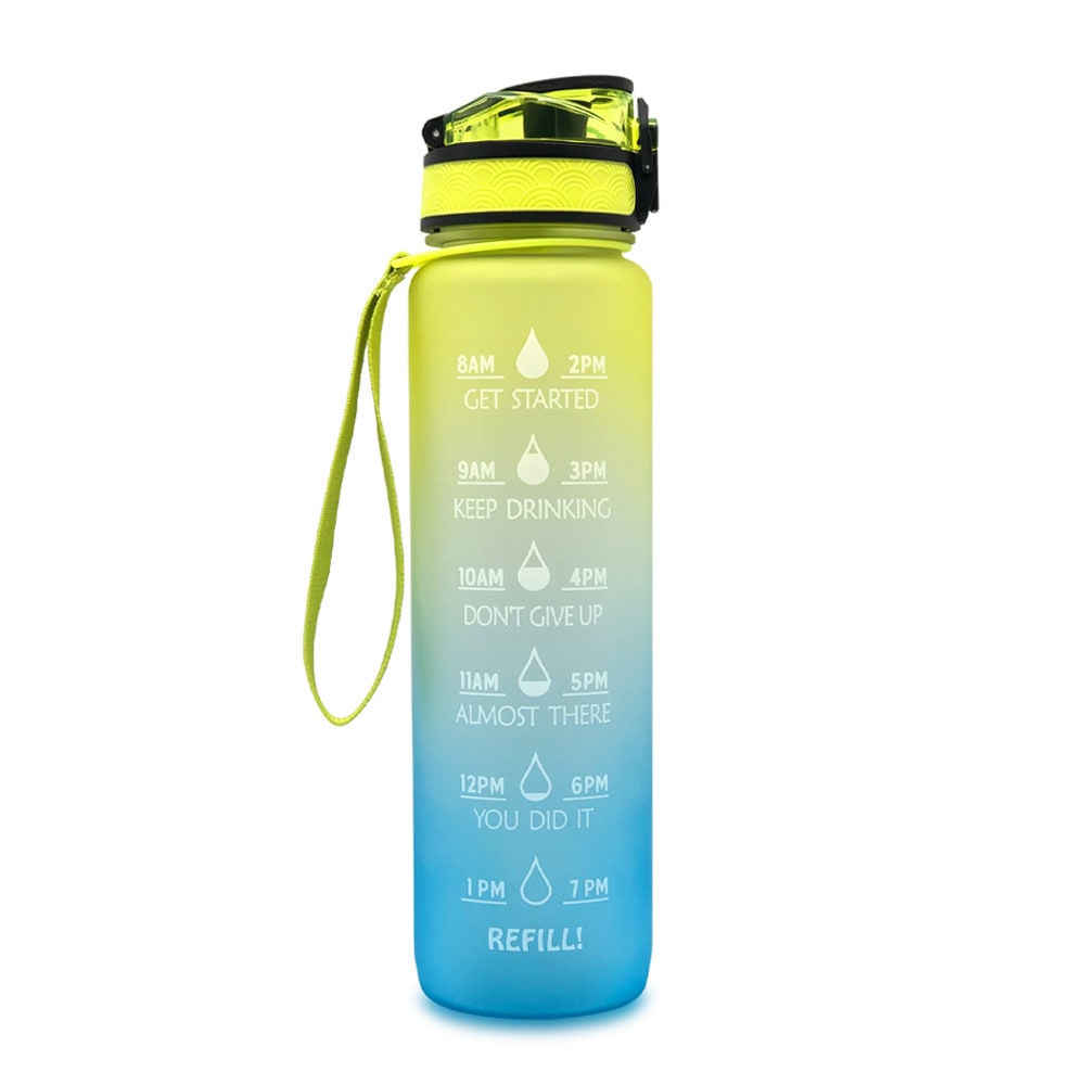 Women's Motivational Water Bottle with Time Markers Flip-Top Lid and 1l Capacity Glass - Image 1
