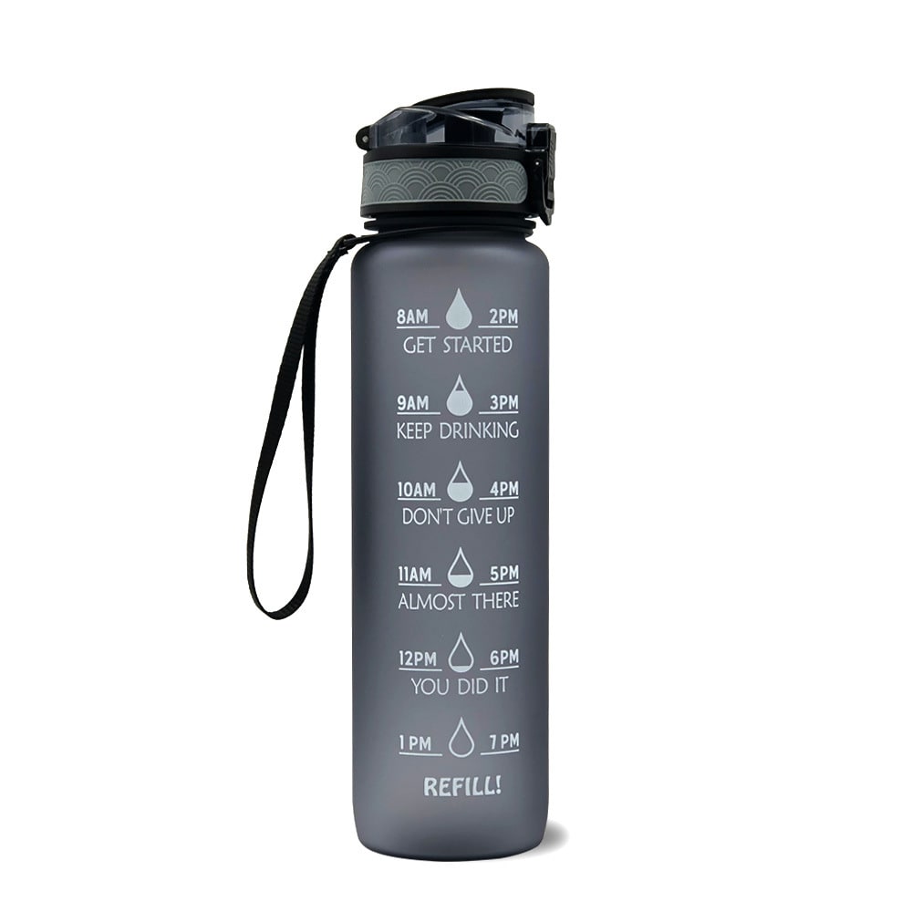 Women's Motivational Water Bottle with Time Markers Flip-Top Lid and 1l Capacity Glass - Image 10