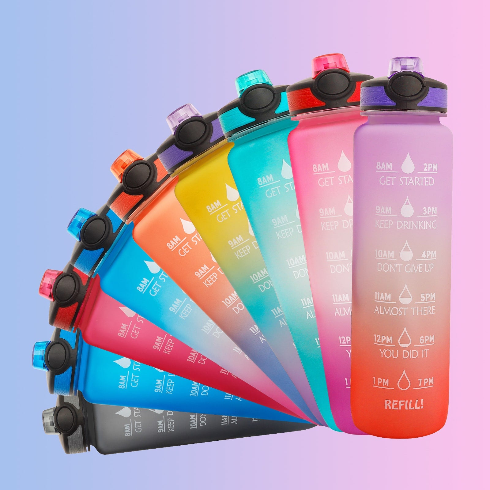Women's Motivational Water Bottle with Time Markers Flip-Top Lid and 1l Capacity Glass - Image 11