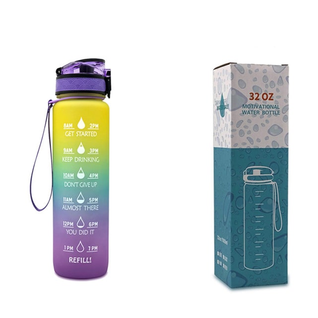 Women's Motivational Water Bottle with Time Markers Flip-Top Lid and 1l Capacity Glass - Image 12