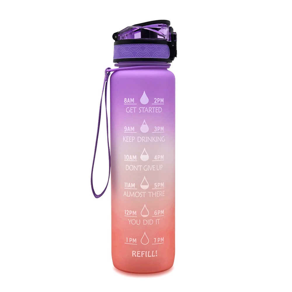 Women's Motivational Water Bottle with Time Markers Flip-Top Lid and 1l Capacity Glass - Image 14