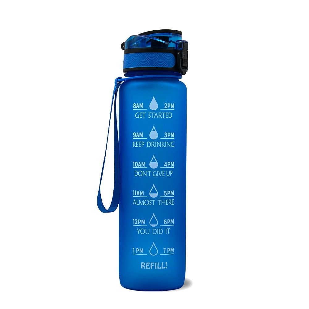 Women's Motivational Water Bottle with Time Markers Flip-Top Lid and 1l Capacity Glass - Image 15