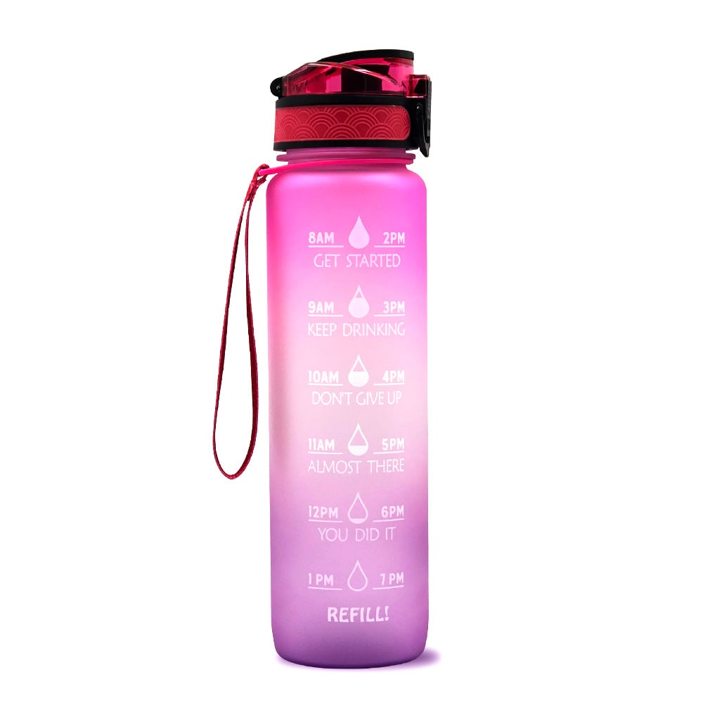 Women's Motivational Water Bottle with Time Markers Flip-Top Lid and 1l Capacity Glass - Image 16