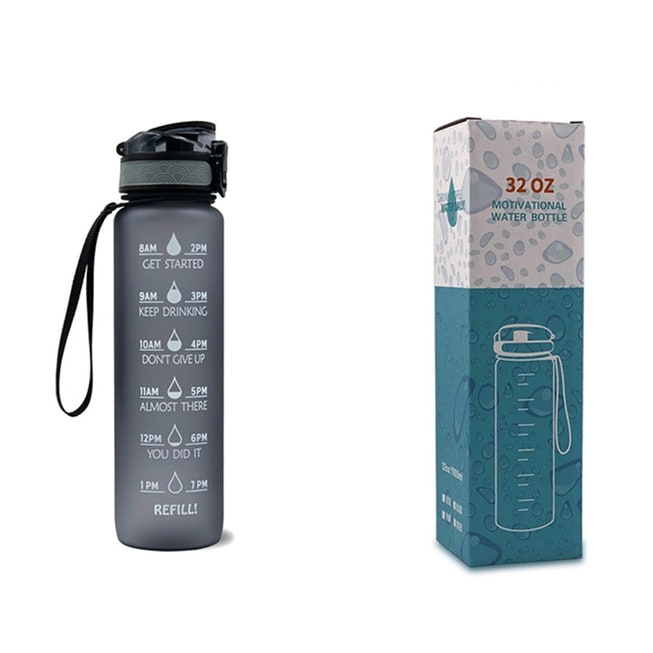 Women's Motivational Water Bottle with Time Markers Flip-Top Lid and 1l Capacity Glass - Image 2