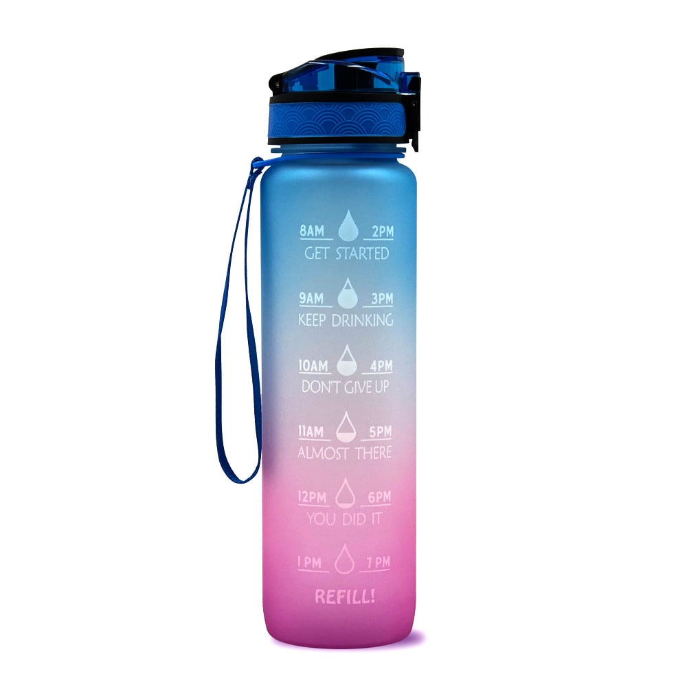 Women's Motivational Water Bottle with Time Markers Flip-Top Lid and 1l Capacity Glass - Image 21