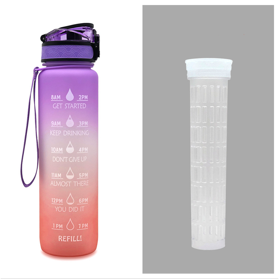 Women's Motivational Water Bottle with Time Markers Flip-Top Lid and 1l Capacity Glass - Image 23