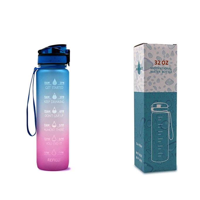 Women's Motivational Water Bottle with Time Markers Flip-Top Lid and 1l Capacity Glass - Image 26