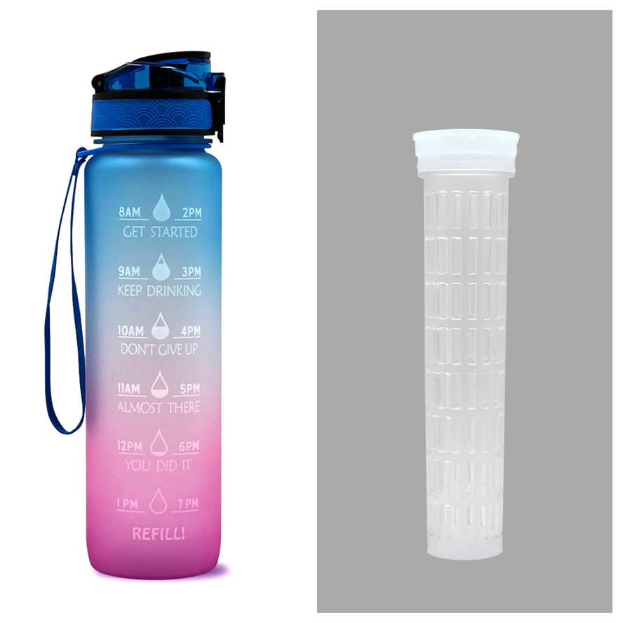 Women's Motivational Water Bottle with Time Markers Flip-Top Lid and 1l Capacity Glass - Image 3