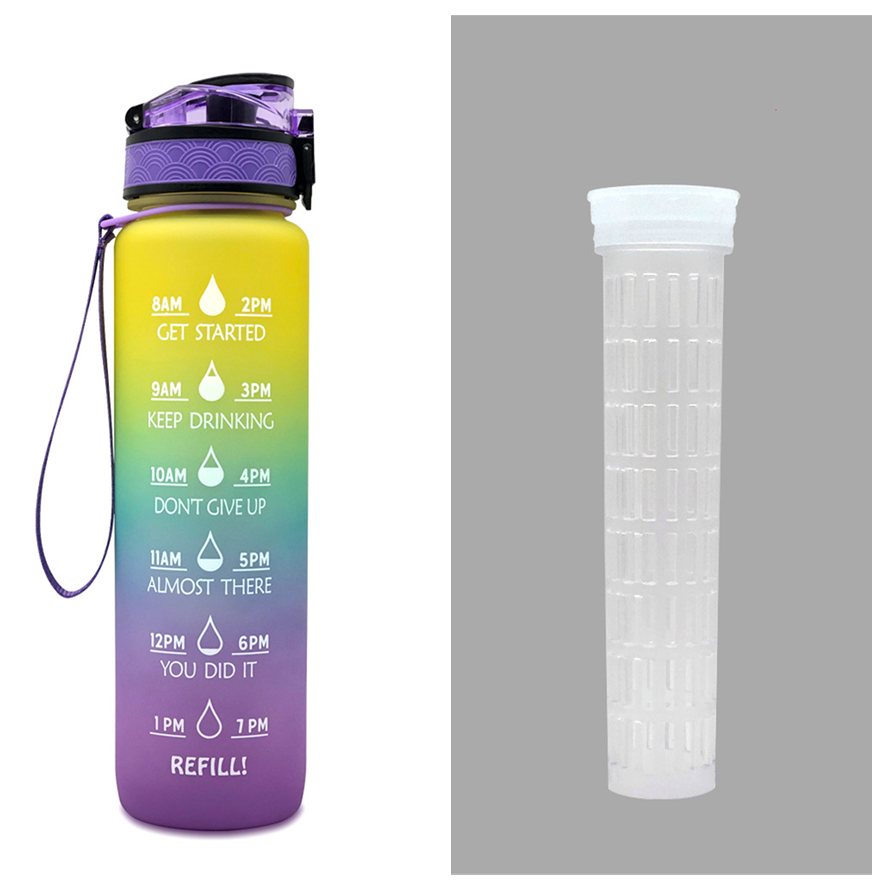 Women's Motivational Water Bottle with Time Markers Flip-Top Lid and 1l Capacity Glass - Image 31