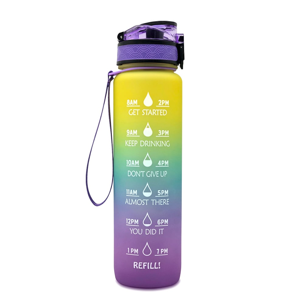 Women's Motivational Water Bottle with Time Markers Flip-Top Lid and 1l Capacity Glass - Image 33